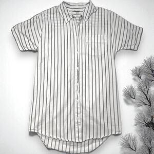 A New Day S White Striped Shirt Button Down 100% Cotton Minimalist Boxy Beach‎